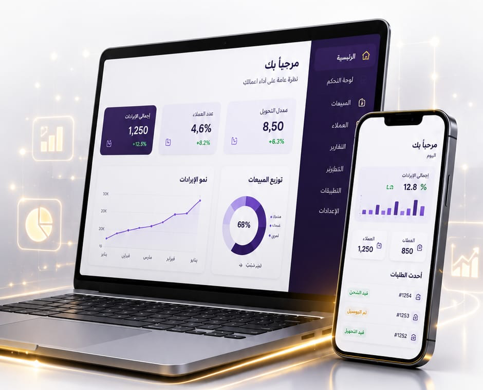 لوحة تحكم رقمية على حاسب محمول وتطبيق على هاتف ذكي