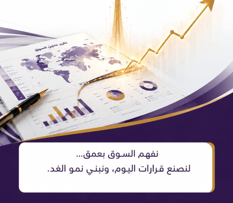 تقرير تحليل السوق مع خريطة عالمية ورسوم بيانية وسهم نمو صاعد